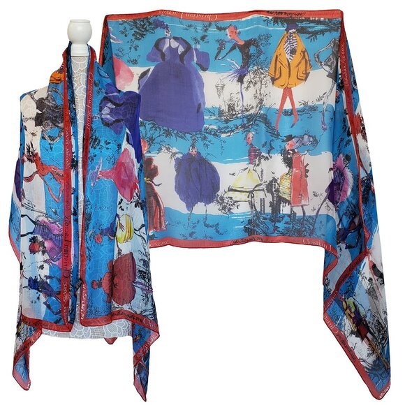 CHRISTIAN LACROIX SCARF SILK COUTURE SKETCH PRINT FOULARD LONG 69
